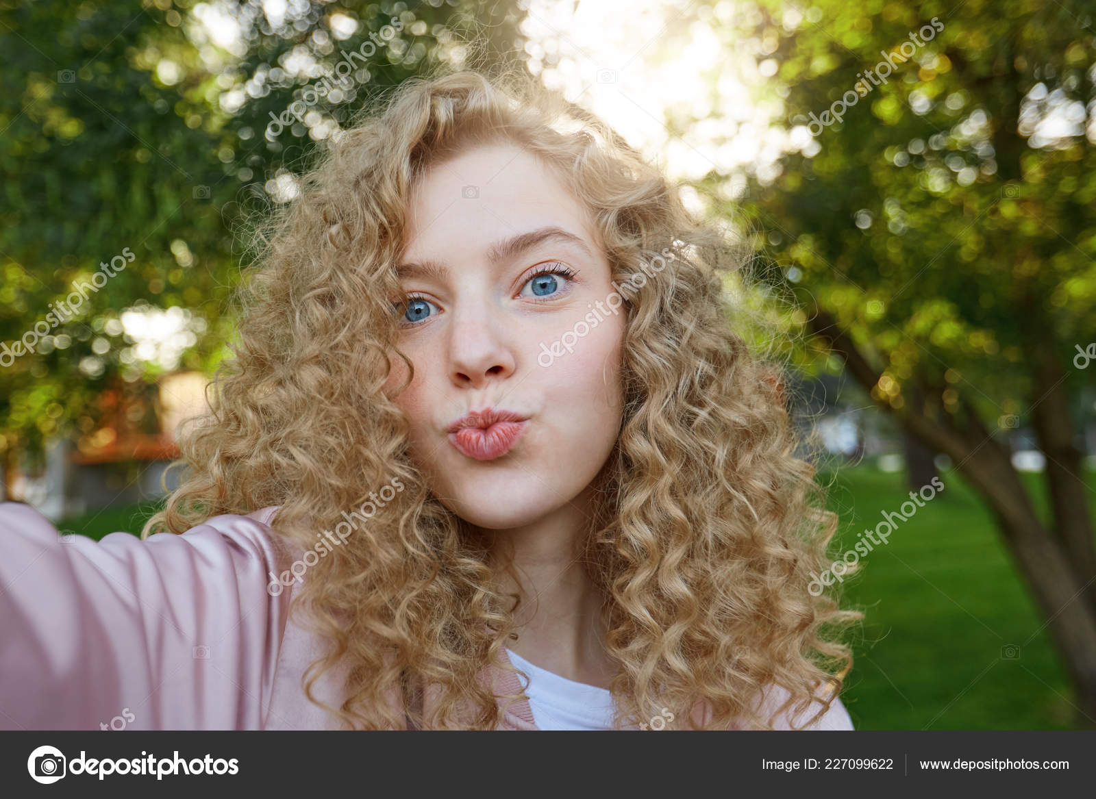 Beautiful Attractive Girl Blonde Curly Hair Blue Charming Eyes