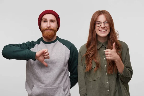 Charming Redhead Young Woman Smiles Thumbs Because She — Stock Photo, Image