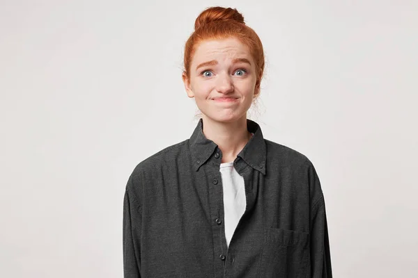 Ragazza Dai Capelli Rossi Sente Colpa Quello Che Successo Scusa — Foto Stock