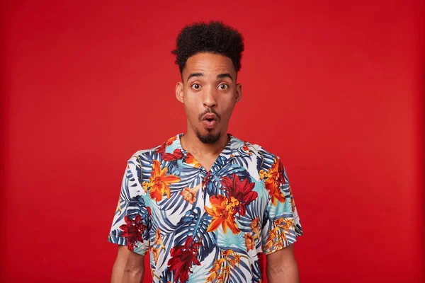 Şok genç Afro-Amerikan adam Portresi, Hawaiia giyer