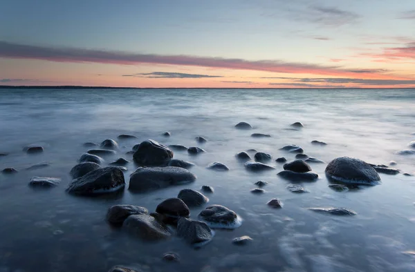 Sonnenuntergang Über Der Ostsee Südlich Von Schweden Mit Langzeitbelichtung Fotografiert — Stockfoto