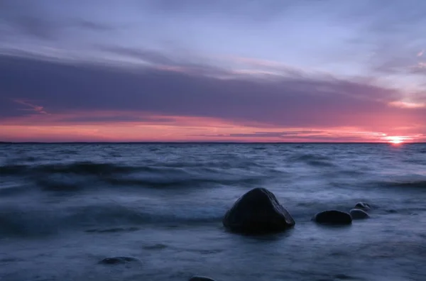 Zonsondergang Baltische Zee Een Zomerse Dag Gefotografeerd Met Lange Belichting — Stockfoto