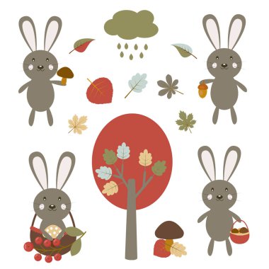 Vektör sonbahar ve hayvanlar teması üzerine ayarlayın.