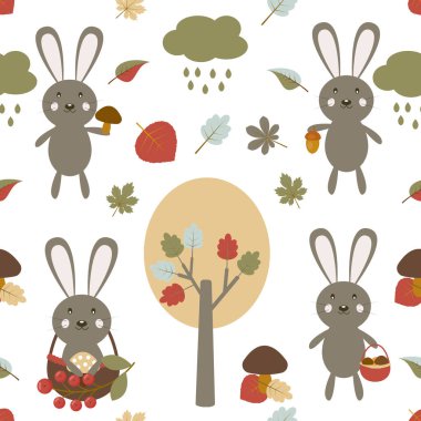 Sonbahar doğa ve hayvanlar teması vektör dikişsiz desen.