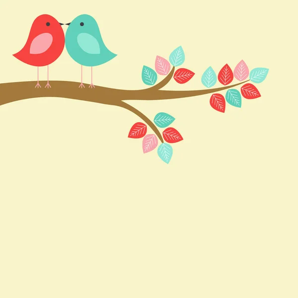 以自然为主题的矢量贺卡。可爱的鸟坐在树上. — 图库矢量图片
