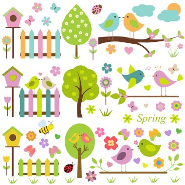 Bahar teması için büyük vektör seti.