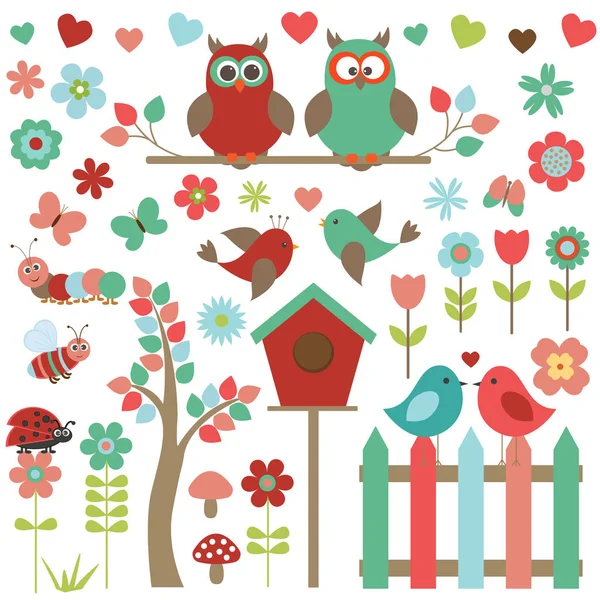 Vektör seti doğa temalı ve kuşlar.