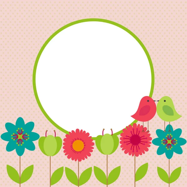 Vector postcard frame nature. Cute birds with flowers. Stock Vector by  ©Fedorova_AA 306170386