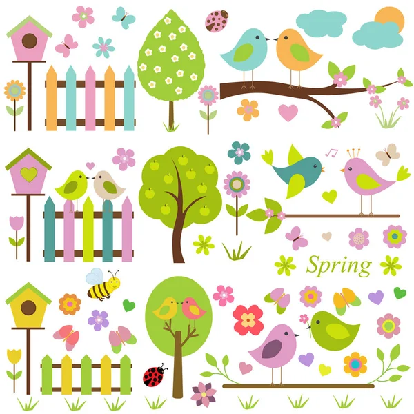 Bahar teması için büyük vektör seti.