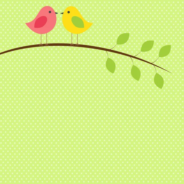 Wektorowa karta ramki dla motywu wiosny. Ptaki siedzą na drzewie. — Wektor stockowy