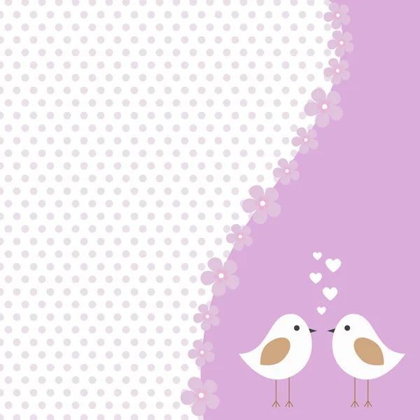 Ramka wektorowa, etykieta ptaków miłosnych w odcieniach fioletu, ozdobiona kwiatami — Wektor stockowy