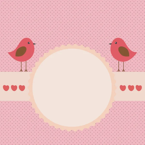 Vektor, Etikett, Rahmen in rosa mit Vögeln und Herzen — Stockvektor