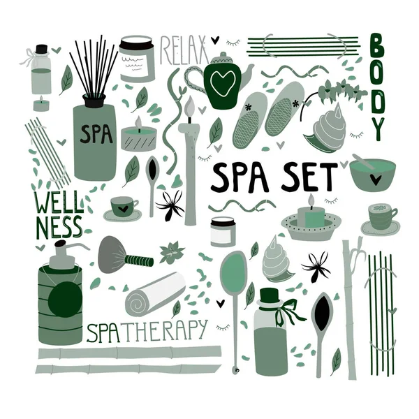 Tırnak makası, cila, alet ile manikür pedikür ekipmanları büyük set. Tırnak stüdyosu, salon için konsept. Spa için güzellik afişi. Doodle vektör illüstrasyonu