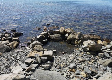 Kayalar ve berrak su ile sahil