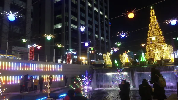 Korea Christmas Evening Street — Stock Photo, Image