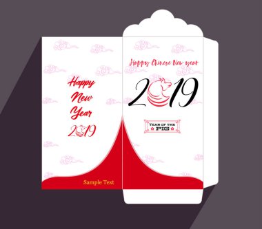 Çin yeni yılı kırmızı zarf düz simgesi, domuz 2019 yılı
