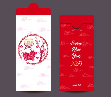 Çin yeni yılı kırmızı zarf düz simgesi, domuz 2019 yılı