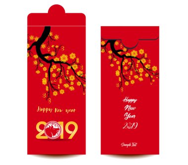 Çin yeni yılı kırmızı zarf düz simgesi, domuz 2019 yılı