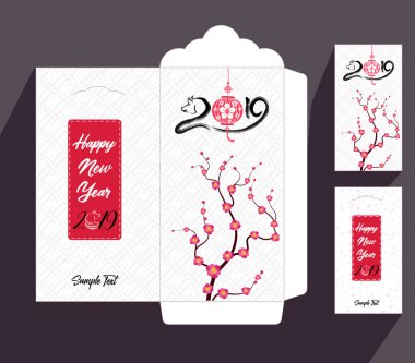 Çin yeni yılı kırmızı zarf düz simgesi, domuz 2019 yılı