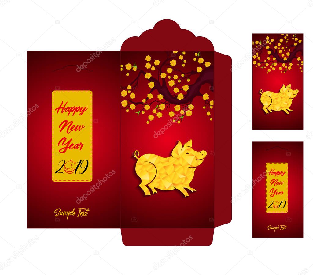 Chinese New Year red envelope flat icon, year of the pig 2019