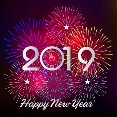 Mutlu yeni yıl 2019 ve tatil kavramı için görüntülenen havai fişek