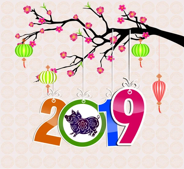 Happy Chinese Nieuwjaar 2019 Jaar Van Het Varken Nieuwe Maanjaar — Stockvector