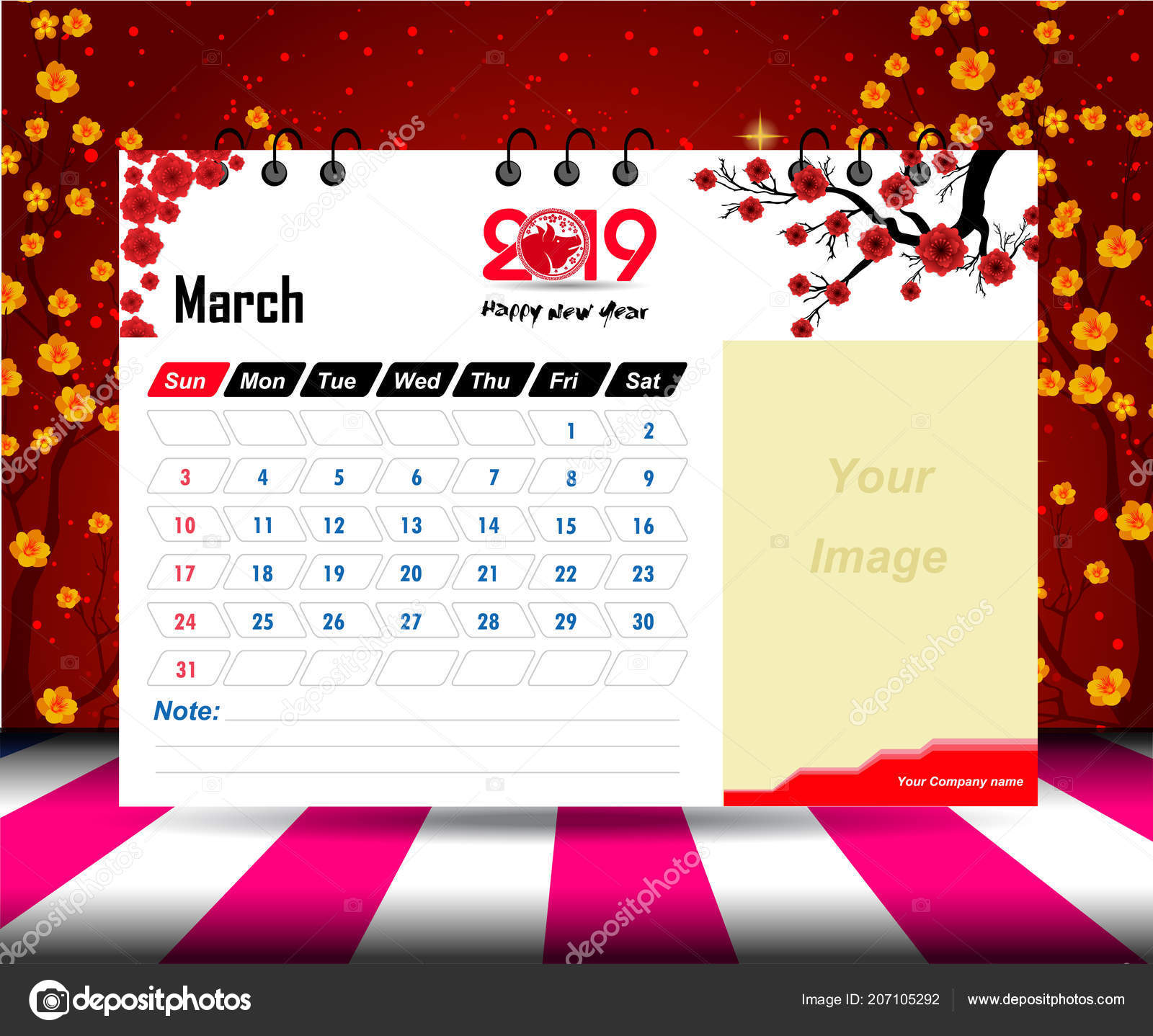 Plantilla Planificador Pared Calendario 2019 Vector Diseno