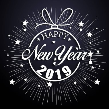 2019 mutlu yeni yıl tebrik kartı renkli havai fişek ile. Vektör tasarım şablonu.