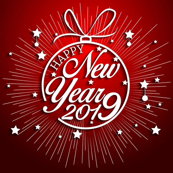 2019 Feliz Ano Novo Cartão Saudação Com Fogos Artifício Coloridos — Vetor de Stock