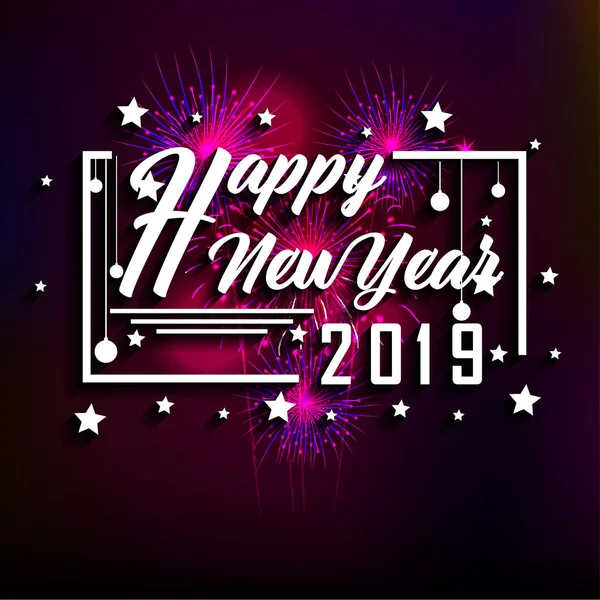 Glückliches Neues Jahr 2019 Grußkarte Mit Buntem Feuerwerk Vektor Design — Stockvektor