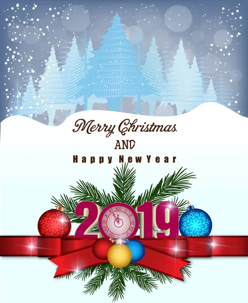 Veselé Vánoce Šťastný Nový Rok 2019 — Stockový vektor