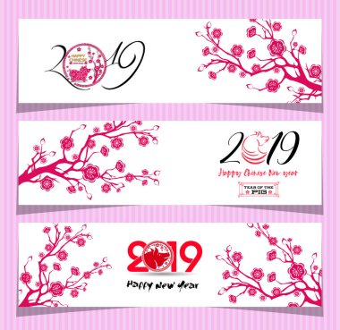 Set afiş için Çin yeni yılı domuzun 2019