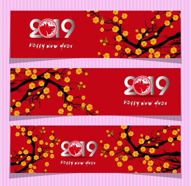 Set afiş için Çin yeni yılı domuzun 2019