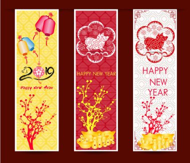 Set afiş için Çin yeni yılı domuzun 2019