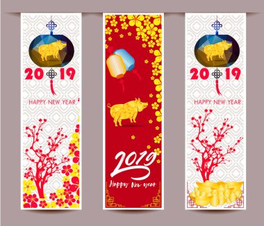 Set afiş için Çin yeni yılı domuzun 2019