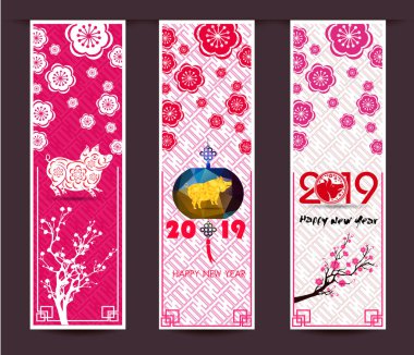 Set afiş için Çin yeni yılı domuzun 2019