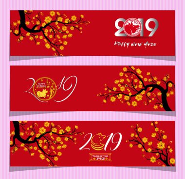 Set afiş için Çin yeni yılı domuzun 2019