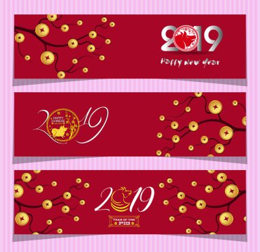 Set afiş için Çin yeni yılı domuzun 2019