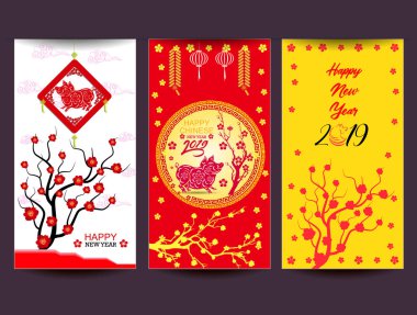 Set afiş için Çin yeni yılı domuzun 2019
