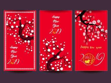 Set afiş için Çin yeni yılı domuzun 2019