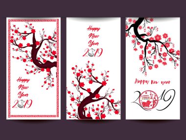 Set afiş için Çin yeni yılı domuzun 2019