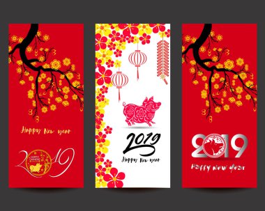 Set afiş için Çin yeni yılı domuzun 2019