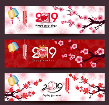 Set afiş için Çin yeni yılı domuzun 2019