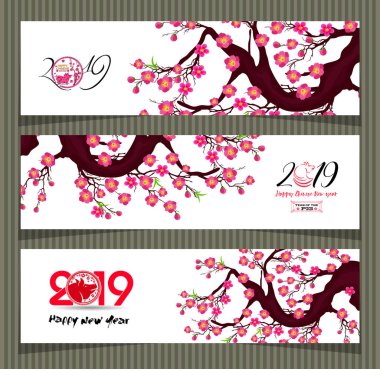 Set afiş için Çin yeni yılı domuzun 2019