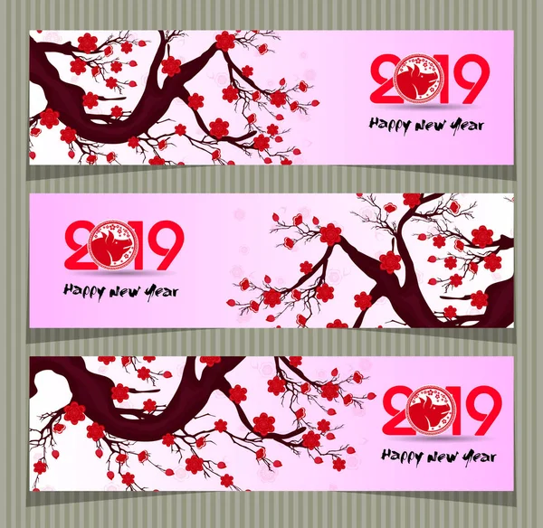 Instellen Van Banners Voor Chinese New Year Pig 2019 — Stockvector