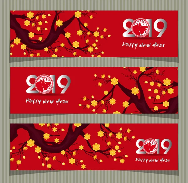 Set afiş için Çin yeni yılı domuzun 2019