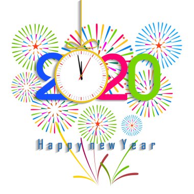 Havai fişek ile mutlu yeni yıl 2020 arka plan.