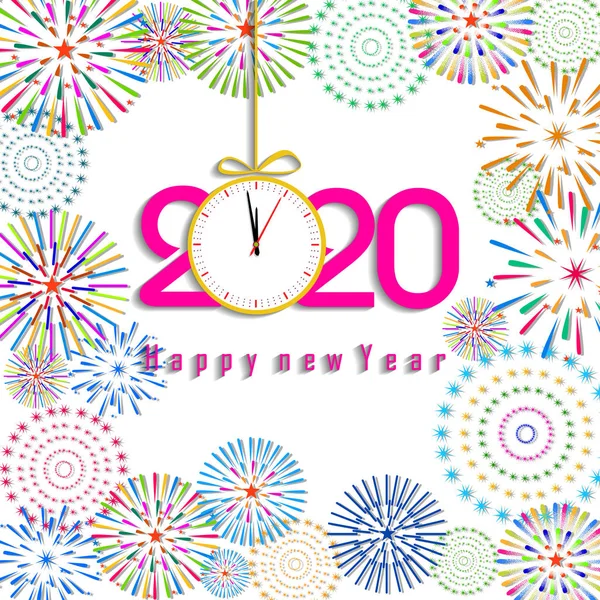 新年快乐2020背景与烟花 — 图库矢量图片