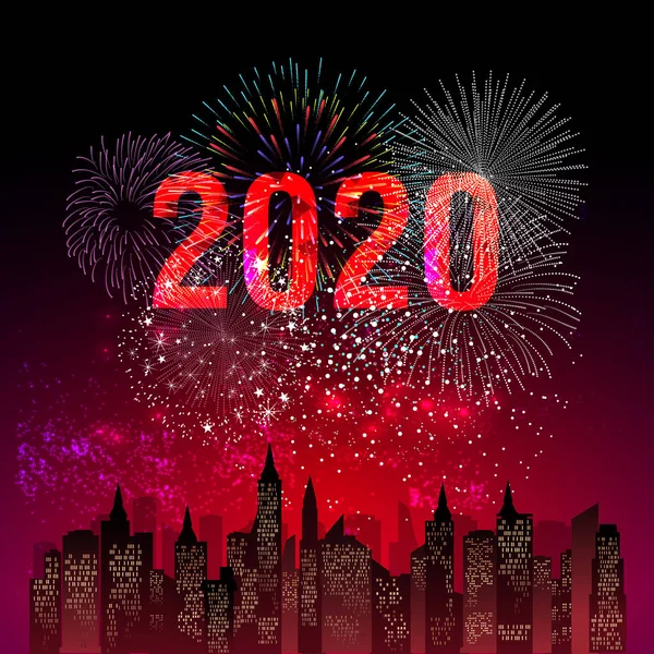 Новим 2020 Роком Фон Феєрверками — стоковий вектор