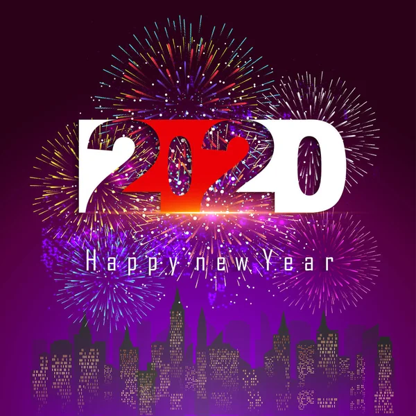 新年快乐2020背景与烟花 — 图库矢量图片